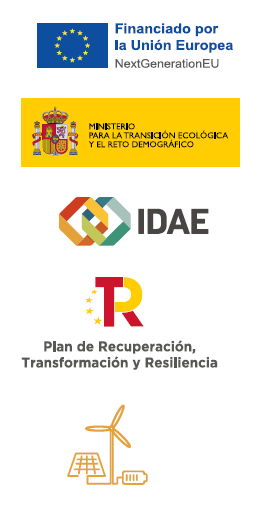 Logo Next Generation, Ministerio para La Transición Ecológica y el Reto Demográfico, IDAE, Plan de Recuperación, Transformación y Resilencia, Energías Renovables